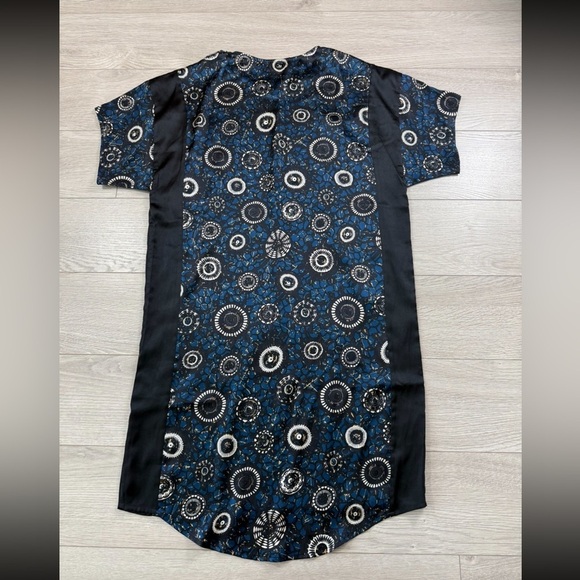 Munthe Blue and Black Patterned Silk Shirt Midi Dress - Picture 7 of 8